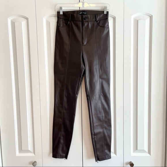 Zara Brown High Rise Faux Leather Pant - Picture 3 of 7